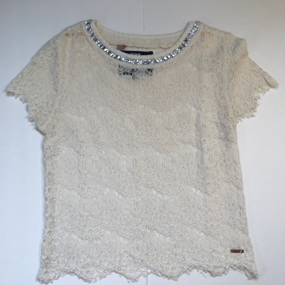 SuperDry White Lace Shirt with Gems